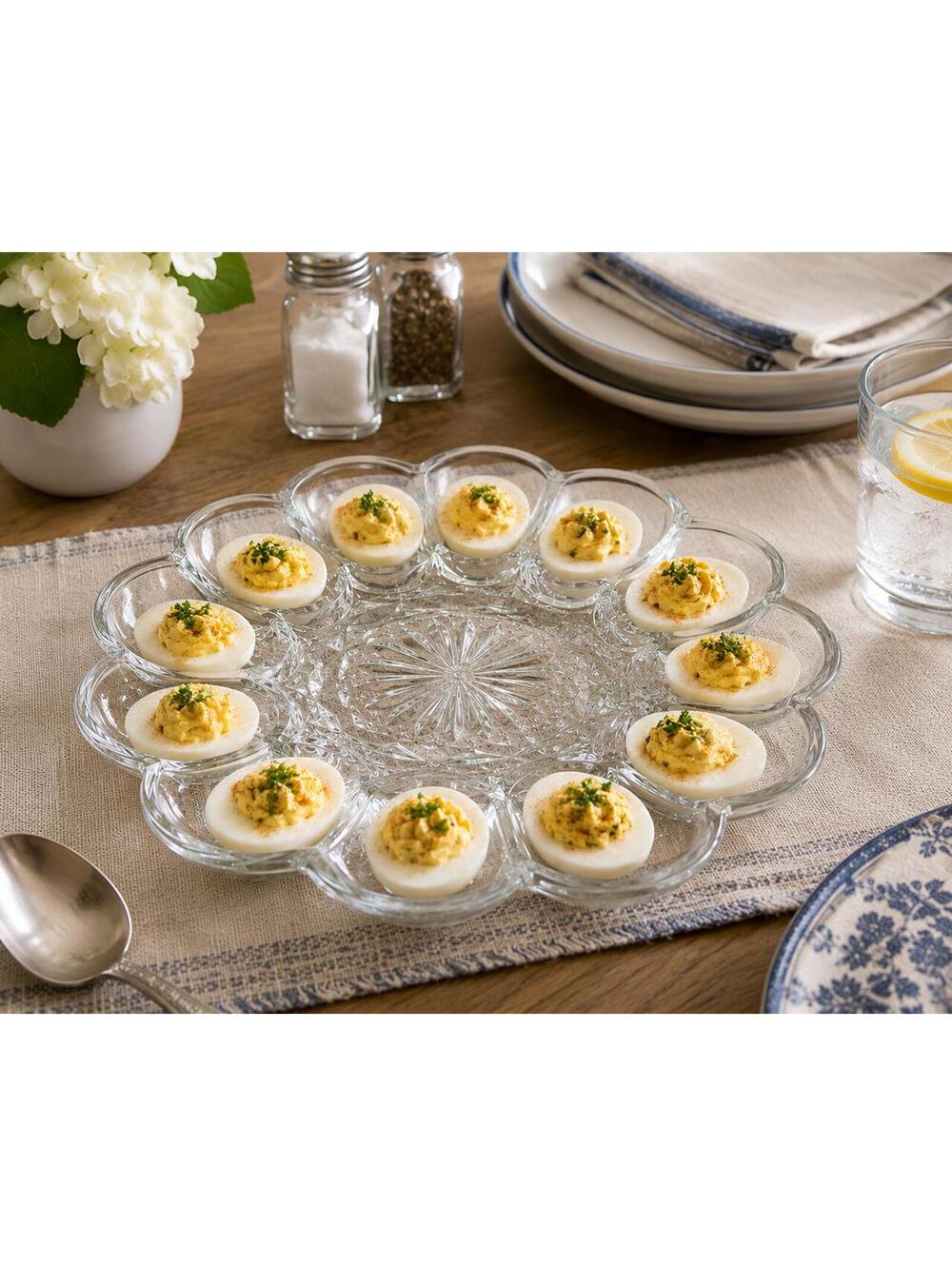 Vintage Anchor Hocking Clear Glass Deviled Egg Serving Platter